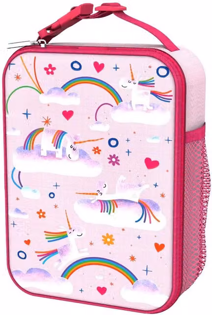 ION8 Insulated Medium Lunch Bag in Pink and Multicolour Unicorn Rainbows