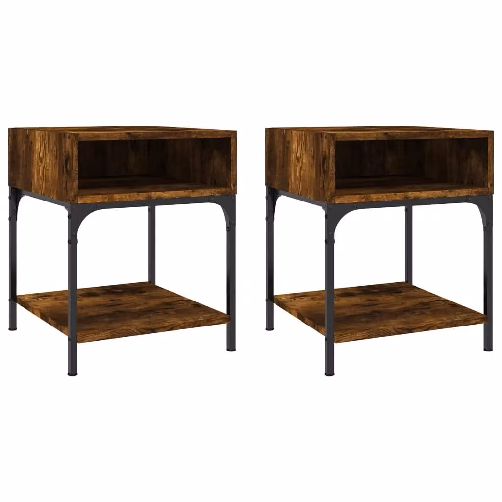 Berkfield Home Set of 2 Smoked Oak Bedside Tables in Brown, W: 40 cm, D: 41 cm, H: 50 cm – 1