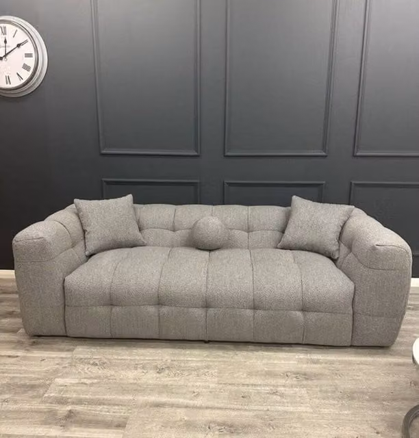 Stratus Interiors Grey Bouclé Teddy Fabric Bubble Sofa
