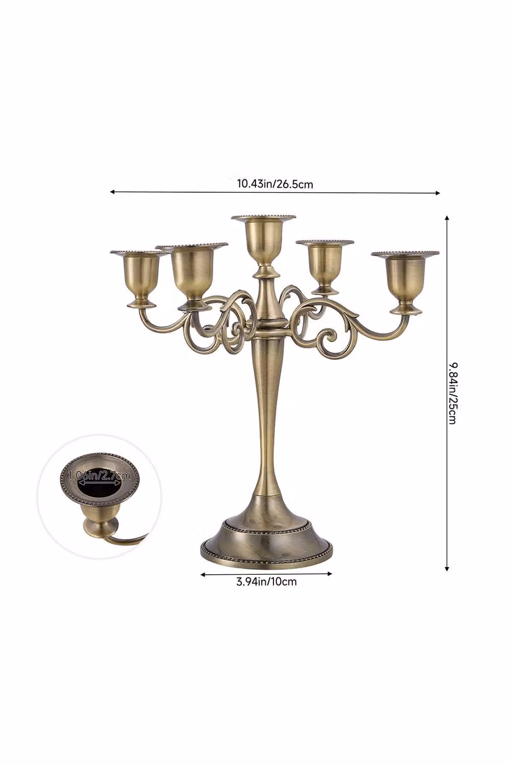 ExtraStar Classic 5 Arm Metal Taper Candle Holder in Gold – 3