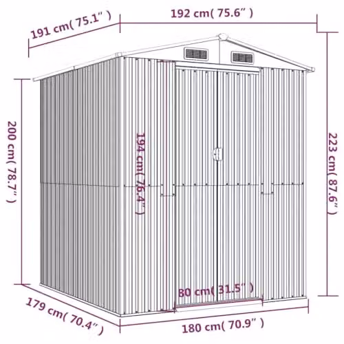 vidaXL Garden Shed Outdoor Storage House in Dark Brown, Galvanised Steel, W: 192 cm, D: 191 cm, H: 223 cm – 3