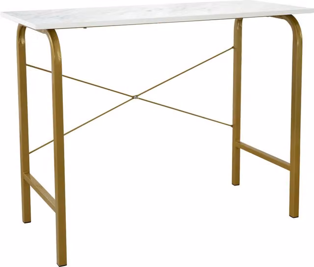 Teamson Home Modern Writing Desk with White Faux Marble Top and Gold Metal Frame