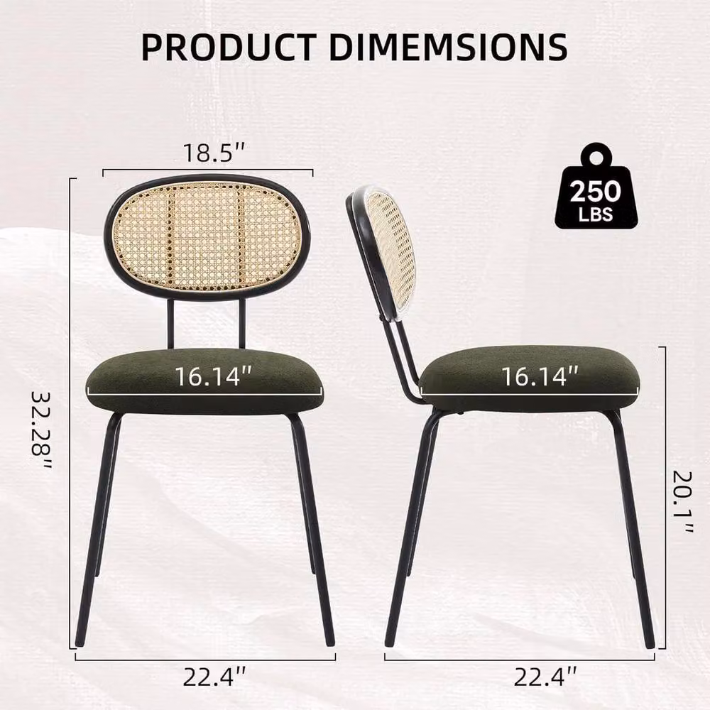 VOGREX Set of 2 Mid-Century Dining Chairs with Rattan and Green Fabric – 2