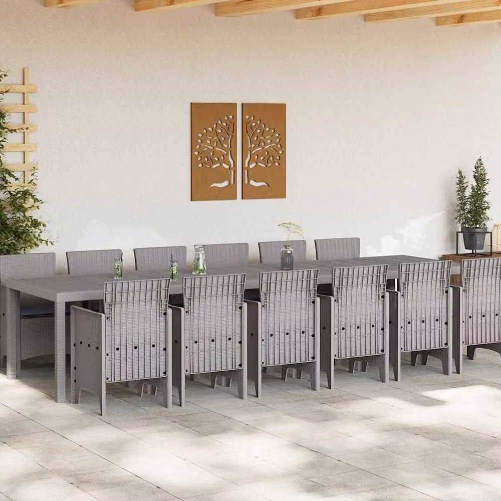 Berkfield Home 13 Piece Modern Poly Rattan Garden Dining Set with Cushions in Grey – 2