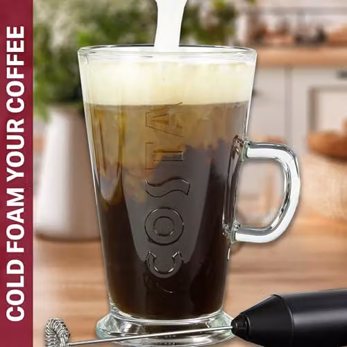 Kimm and Miller Costa Coffee Latte Glass and Electric Milk Frother Gift Set in Transparent – 7
