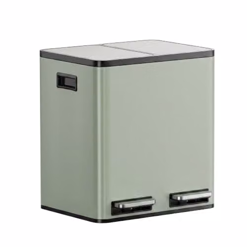 VonHaus 30L Stainless Steel Double Recycling Kitchen Bin with Pedal and Removable Inner Buckets in Green – 1