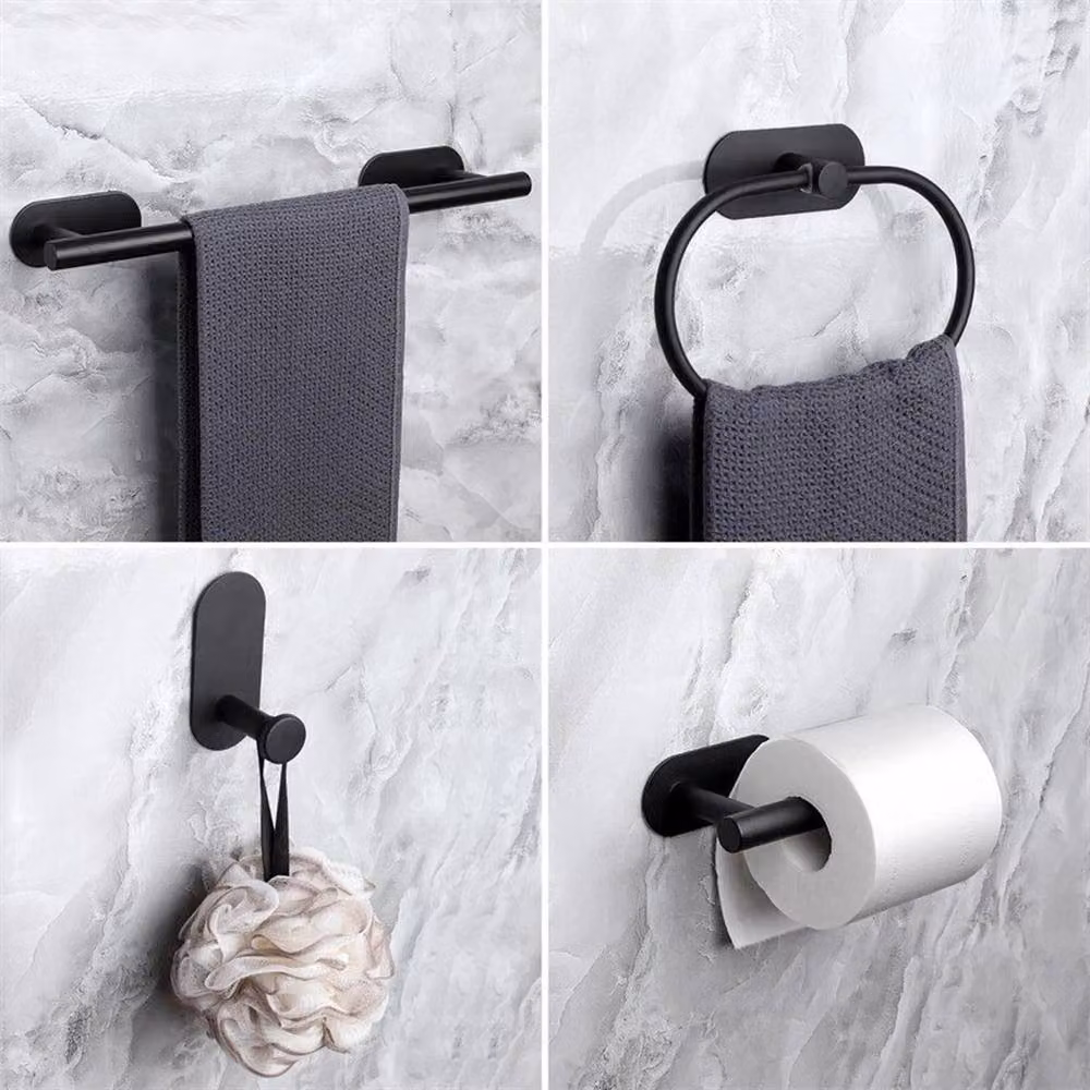 KORVIXA Black Matt Stainless Steel Bathroom Hardware Set with Toilet Paper Holder, Towel Rack and Hook – 3