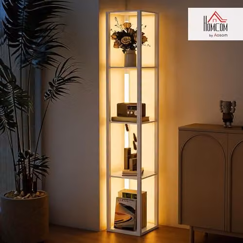 HOMCOM Dimmable LED Floor Lamp with Foot Switch in White – 2
