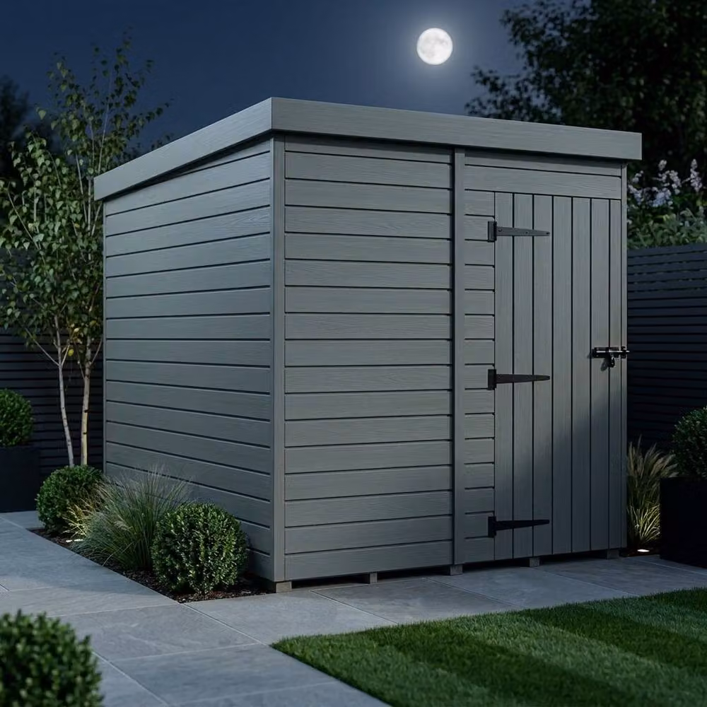 Buttercup Farm Grey Composite Pent Garden Shed with Single Door and No Windows W/D/H: 213.36 x 213 x 210 cm – 3