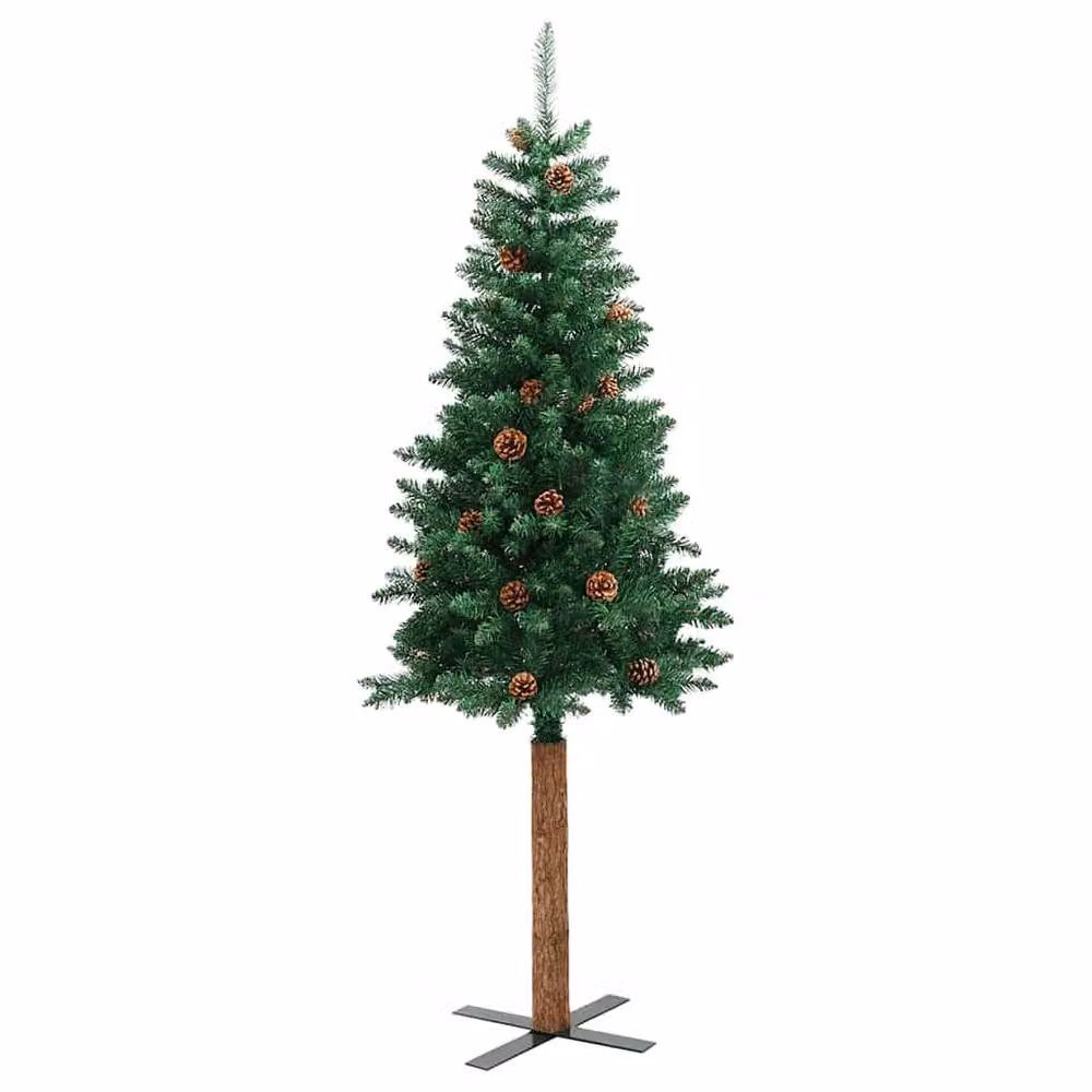 Berkfield Home Slim Green Christmas Tree with Real Wood and Cones, Height: 180 cm – 3