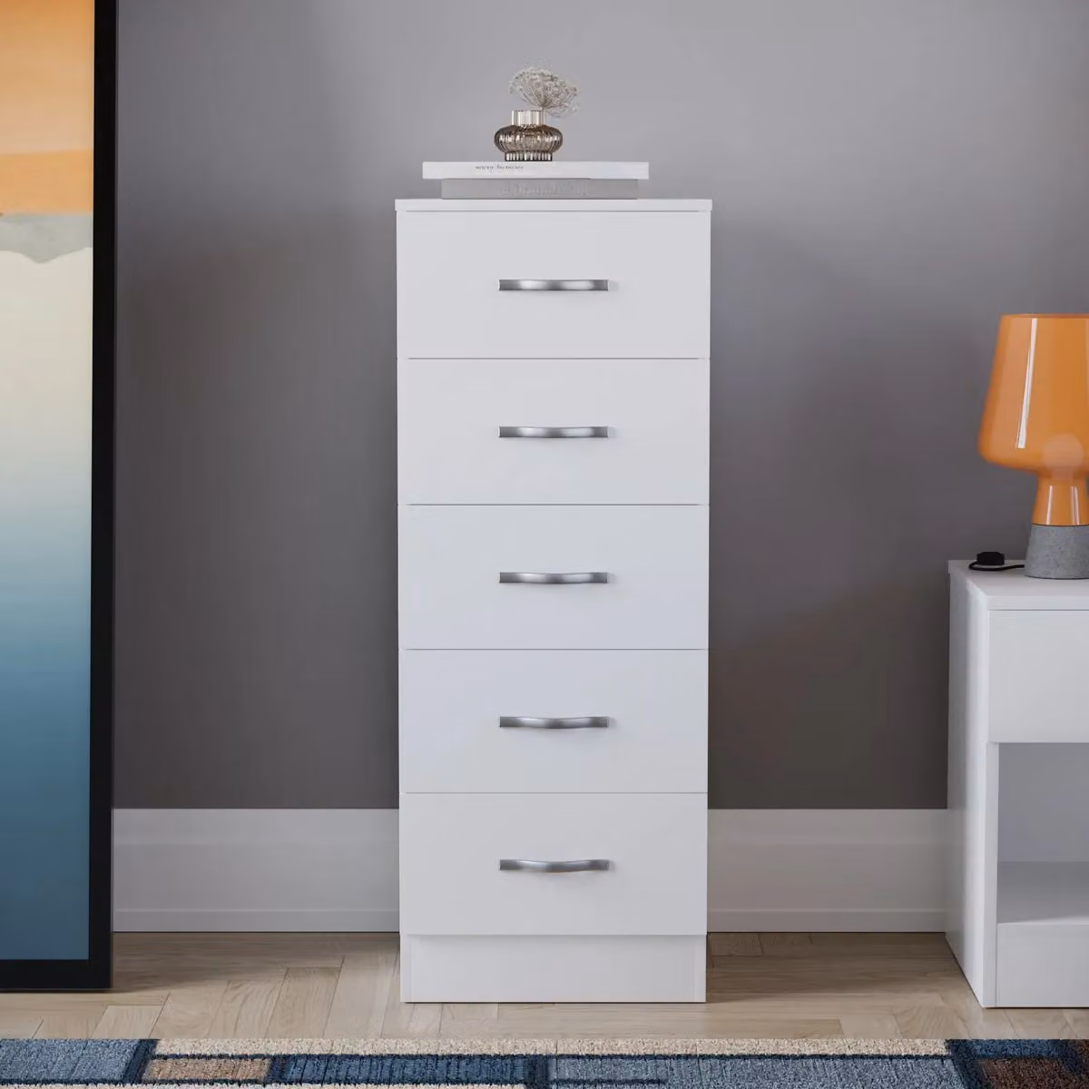 Vida Designs Riano 5 Drawer Narrow Chest Storage in White – 3