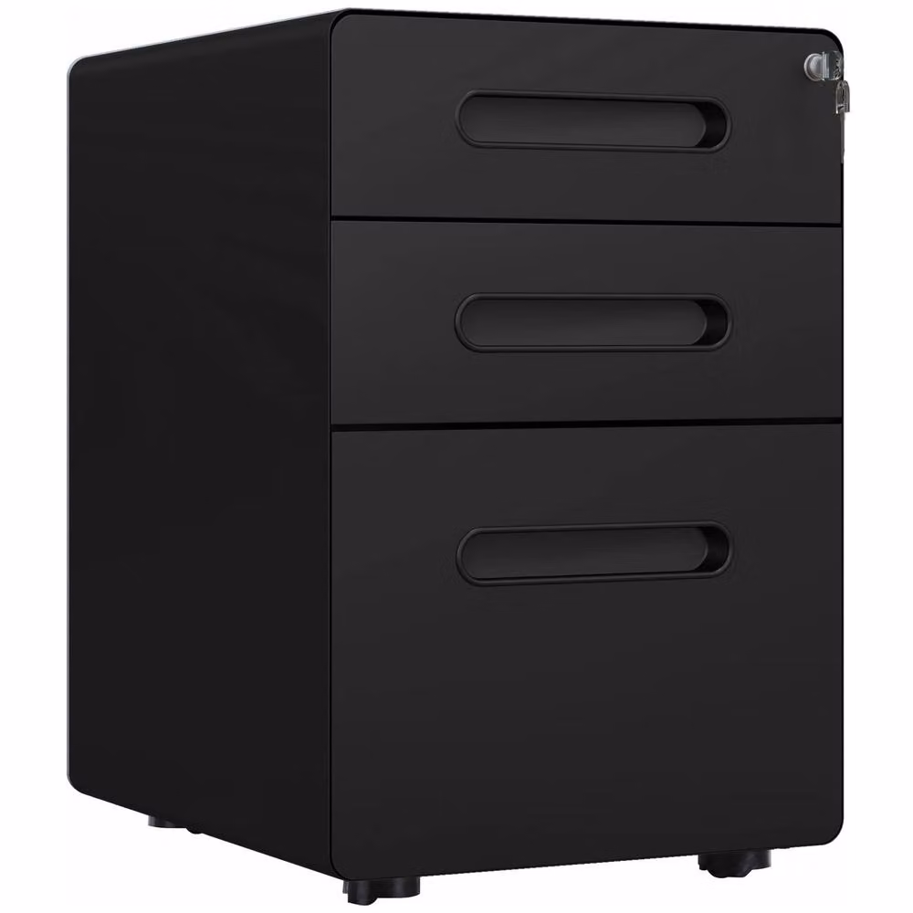 ERGOVEXA Lockable Black Metal File Cabinet with 3 Drawers and Castors, W: 48.0 cm, D: 39.0 cm, H: 59.0 cm – 3