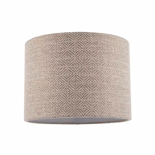 Happy Homewares Ethnic Aztec Cylinder Drum Lamp Shade in White and Beige Fabric, W/H: 18 x 25 cm