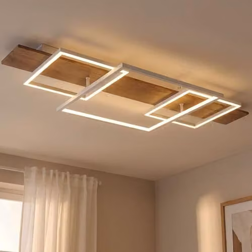 Globo Lighting Modern Dimmable LED Ceiling Light in White and Wood, W/D/H: 95 x 40 x 10 cm – 2