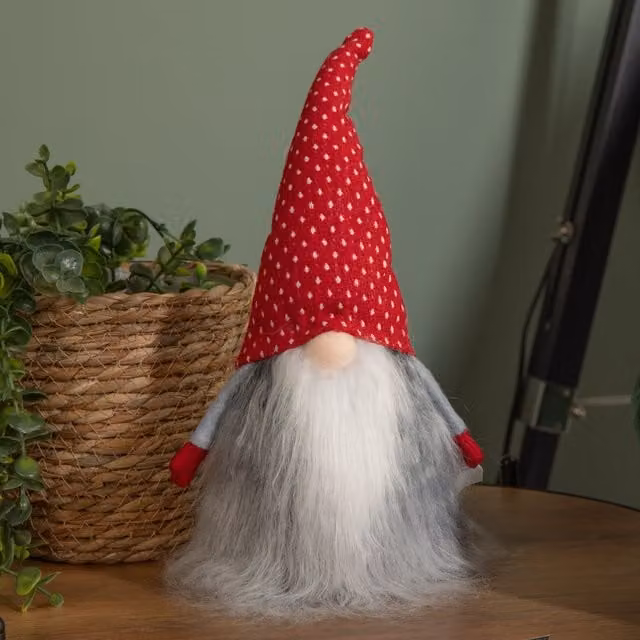 Samuel Alexander Festive Cuddly Santa Gonk Christmas Plush Tabletop Decoration in Red, White and Grey with Dotted Hat, Height: 34 cm – 1