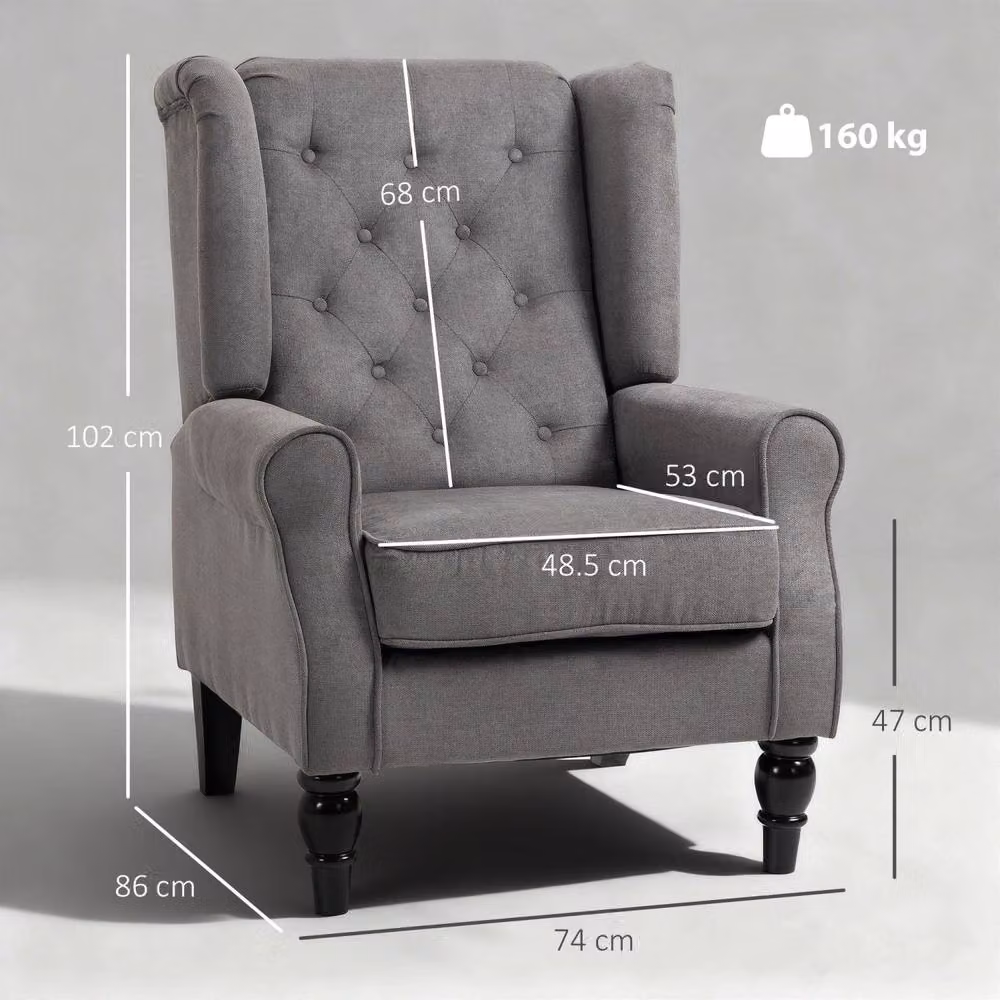Wyld Haus Keri Molo Snow Flannel Dark Grey Wingback Accent Chair with Button Tufting and Solid Wood Frame – 3