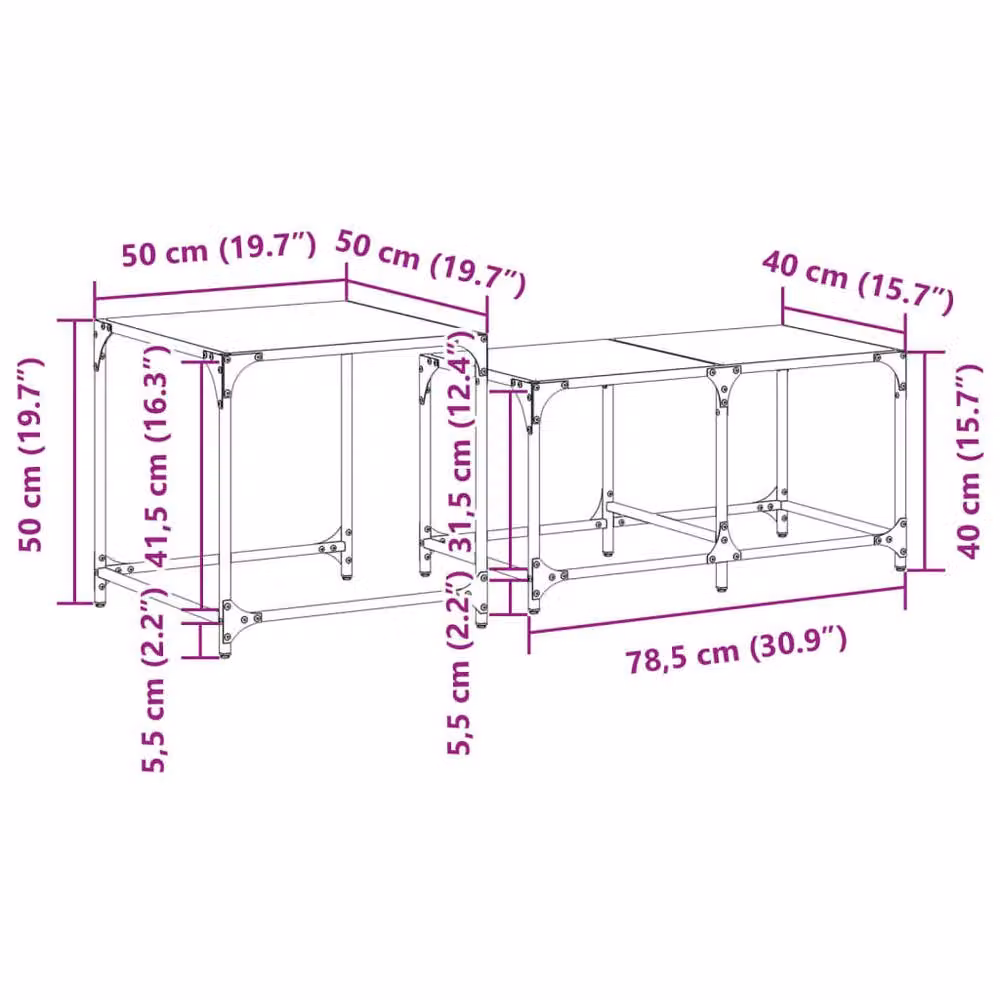 Berkfield Home Nesting Coffee Tables, 2 Piece Set with Black Glossy Glass Tops and Steel Frames – 5