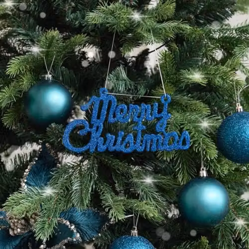 Melody Maison Blue and Gold Glitter Merry Christmas Hanging Wall Plaque