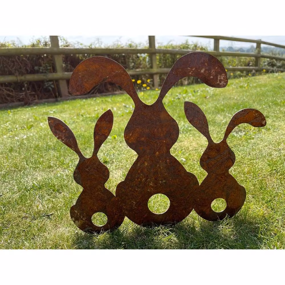 Poppyforge 3 Bunnies on Spike Metal Garden Ornament, Brown, W: 15 cm, D: 23 cm, H: 25.5 cm – 2