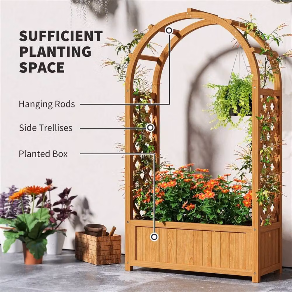 Nordara Brown Wooden Raised Garden Bed Trellis Planter with Fabric Liner – 5