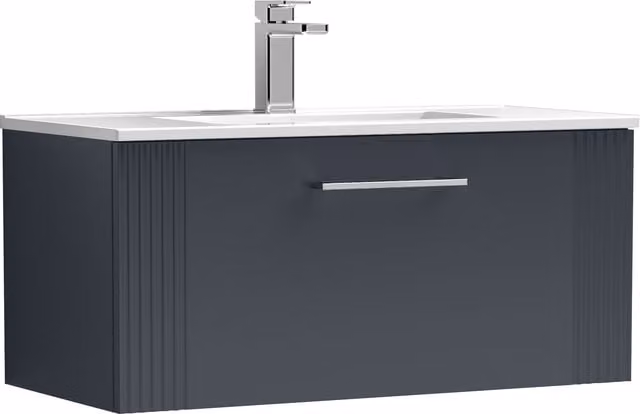 Balterley Wall Hung 1 Drawer Vanity Unit with Minimalist Basin, Satin Dark Grey, Width: 80 cm