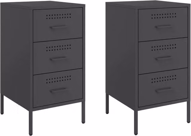 Berkfield Home Set of 2 Black Metal Bedside Cabinets, W/D/H: 36 x 39 x 68 cm