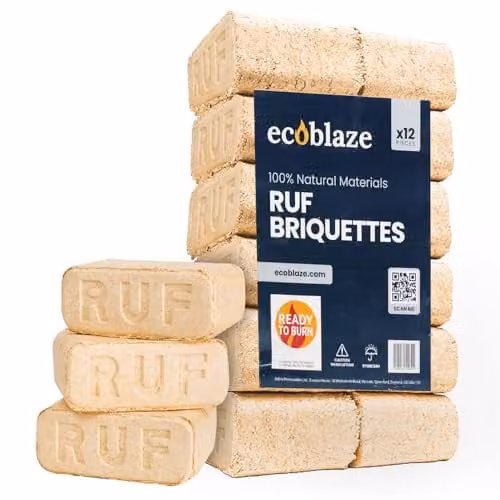Ecoblaze RUF Fire Blocks, Pack of 12 Brown Compressed Organic Hardwood Briquettes for Wood Burners and Firepits