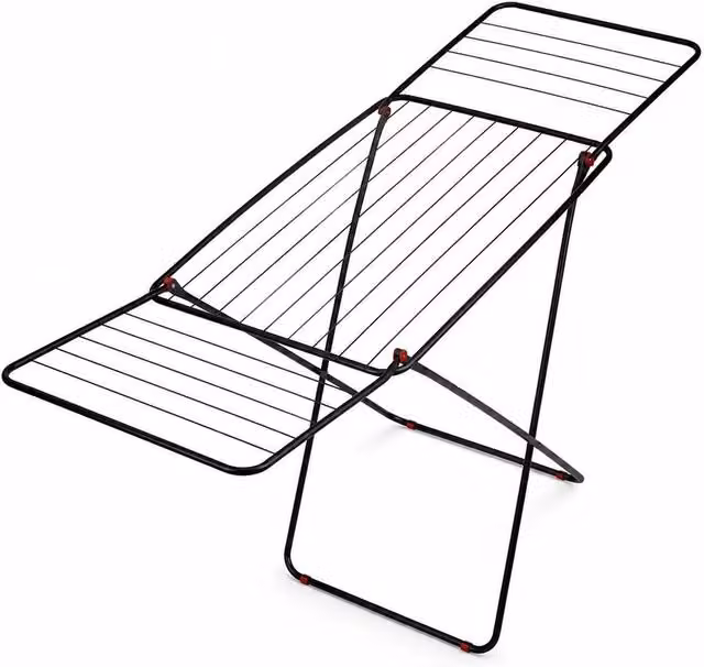 VOGREX 18M Foldable Winged Clothes Drying Airer in Black, W/D/H: 122 x 52 x 18 cm