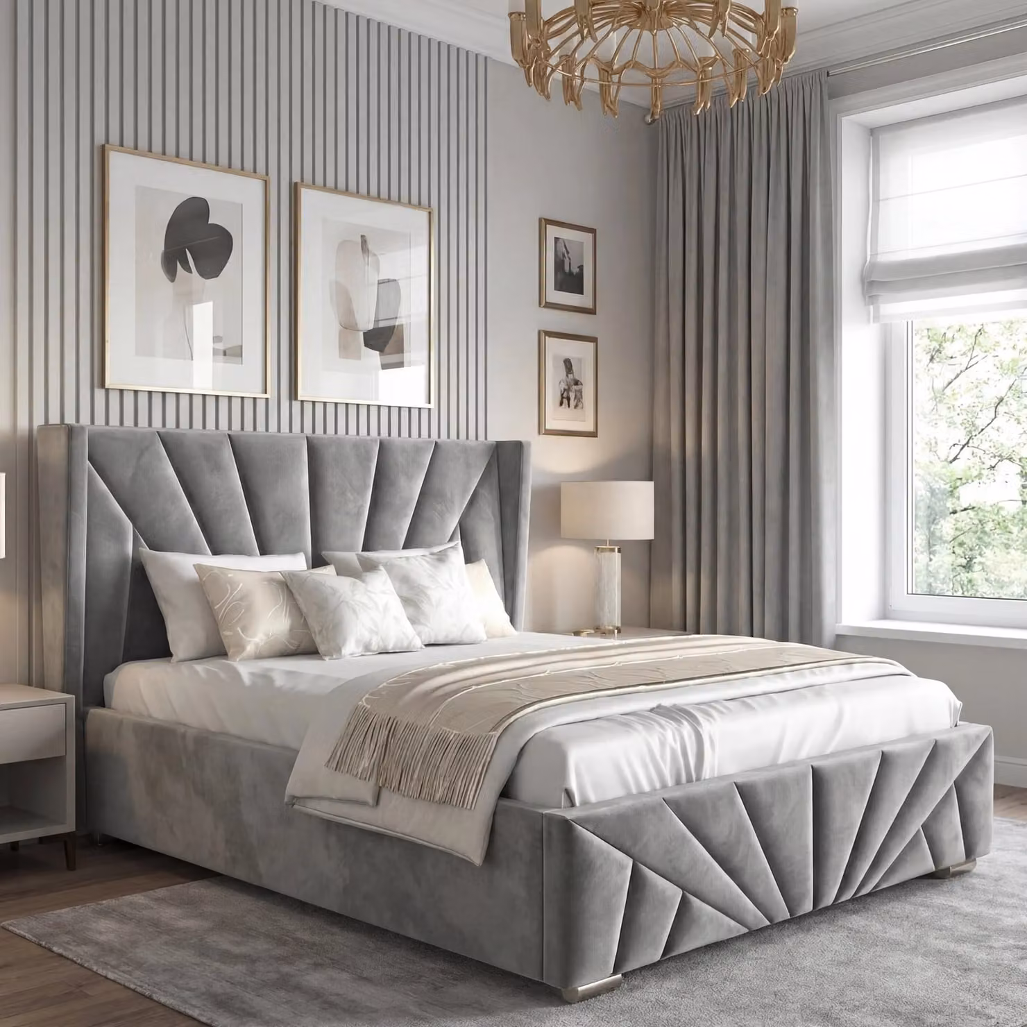 DHS Sunrise Velvet Ottoman Storage Bed Frame, Small Double (4ft), Grey, W/D/H: 120 x 200 cm