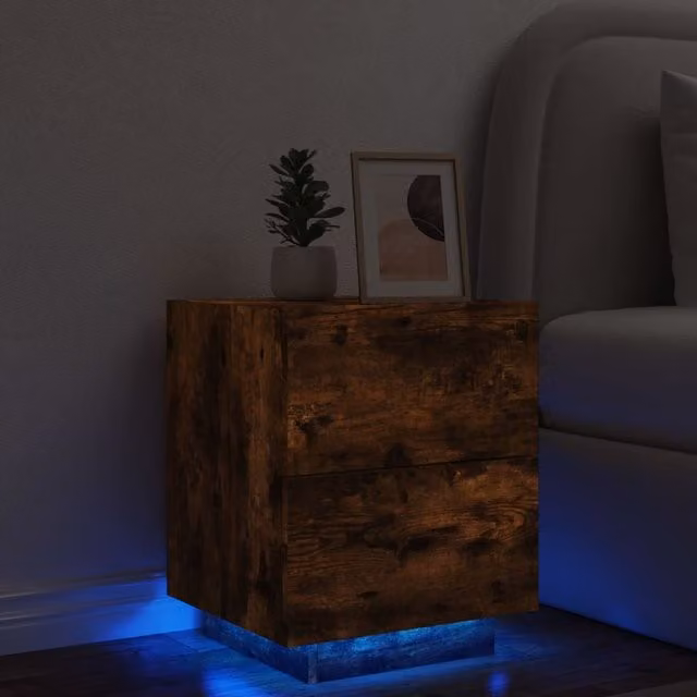 Berkfield Home Modern Bedside Cabinet with Integrated LED Lights in Smoked Oak Brown