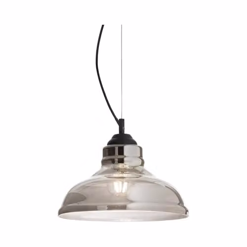 Ideal Lux Bistro Smokey Grey Glass Plate Pendant Light in Black and Grey