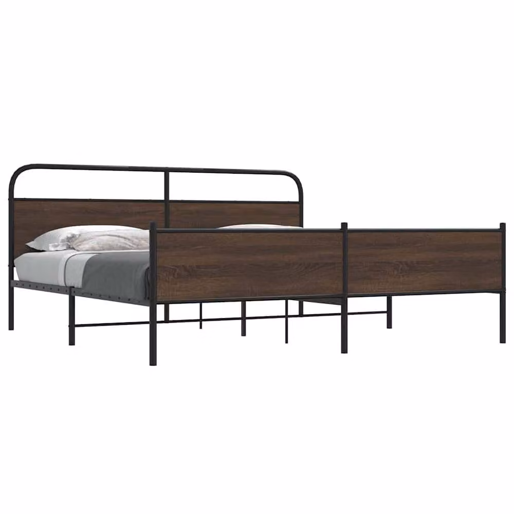 Berkfield Home Metal Bed Frame in Brown Oak, 200 x 200 cm – 2