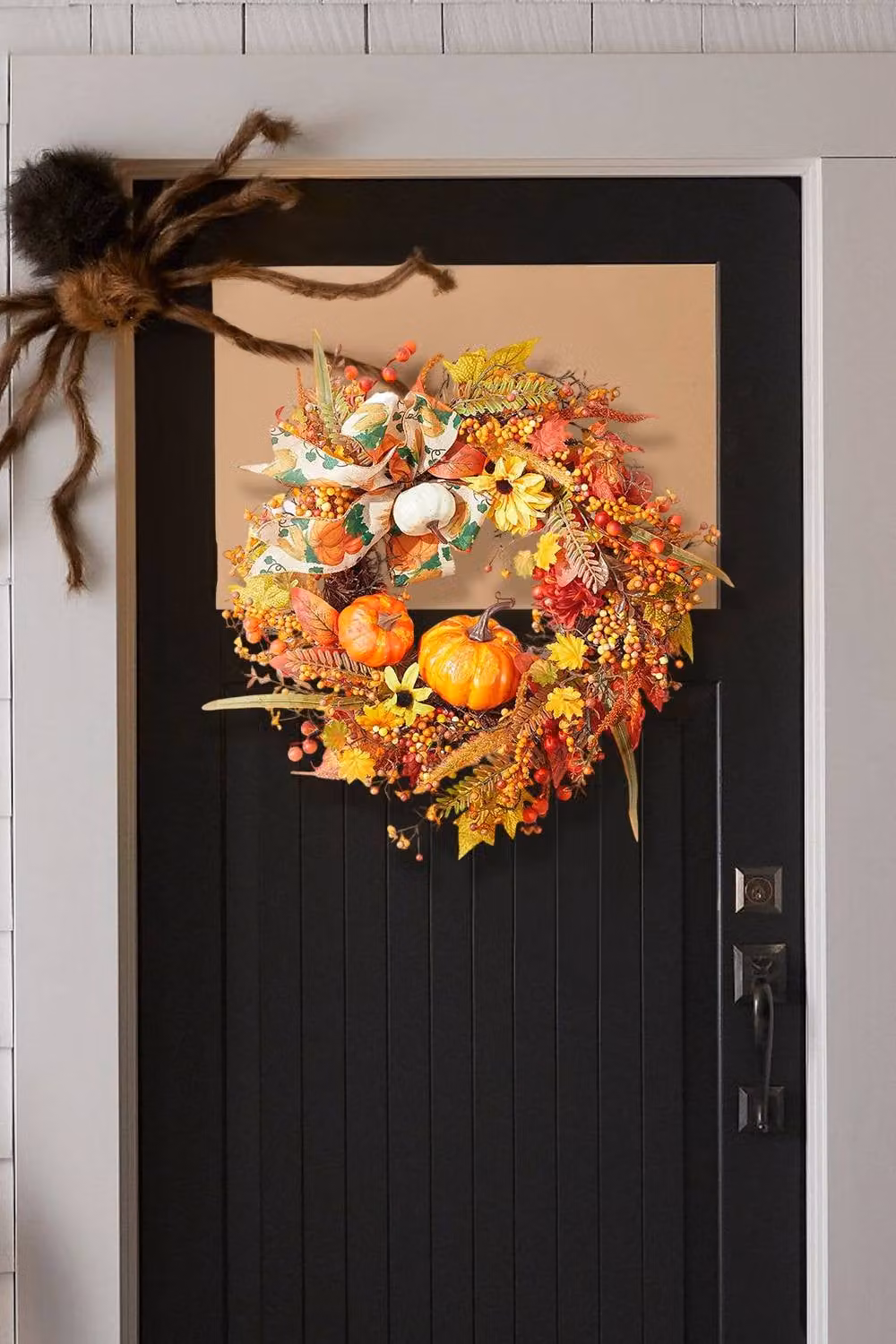 Garden Sanctuary Halloween Artificial Pumpkin and Maple Leaves Wreath in Orange – 2
