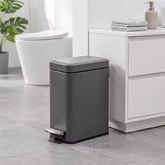 STILVORA 5L Grey Steel Pedal Bin with Soft-Close Lid and Removable Inner Bucket