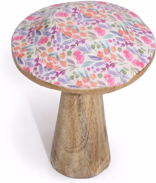 Serenityy Small Floral Wooden Mushroom Tabletop Ornament in Multicolour – 1