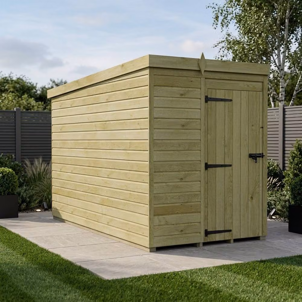 Buttercup Farm Pent Timber Garden Shed with Single Door and No Windows, Brown, W/D/H: 304.8 x 152.4 x 210 cm – 2