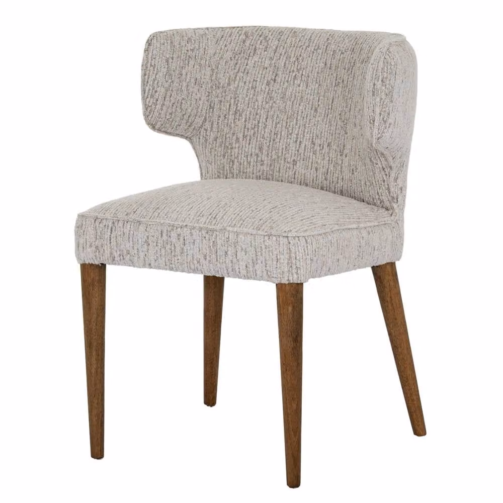 Wyld Haus Mirmande Mid Century Curved Grey Fabric Dining Chair with Wooden Legs – 2