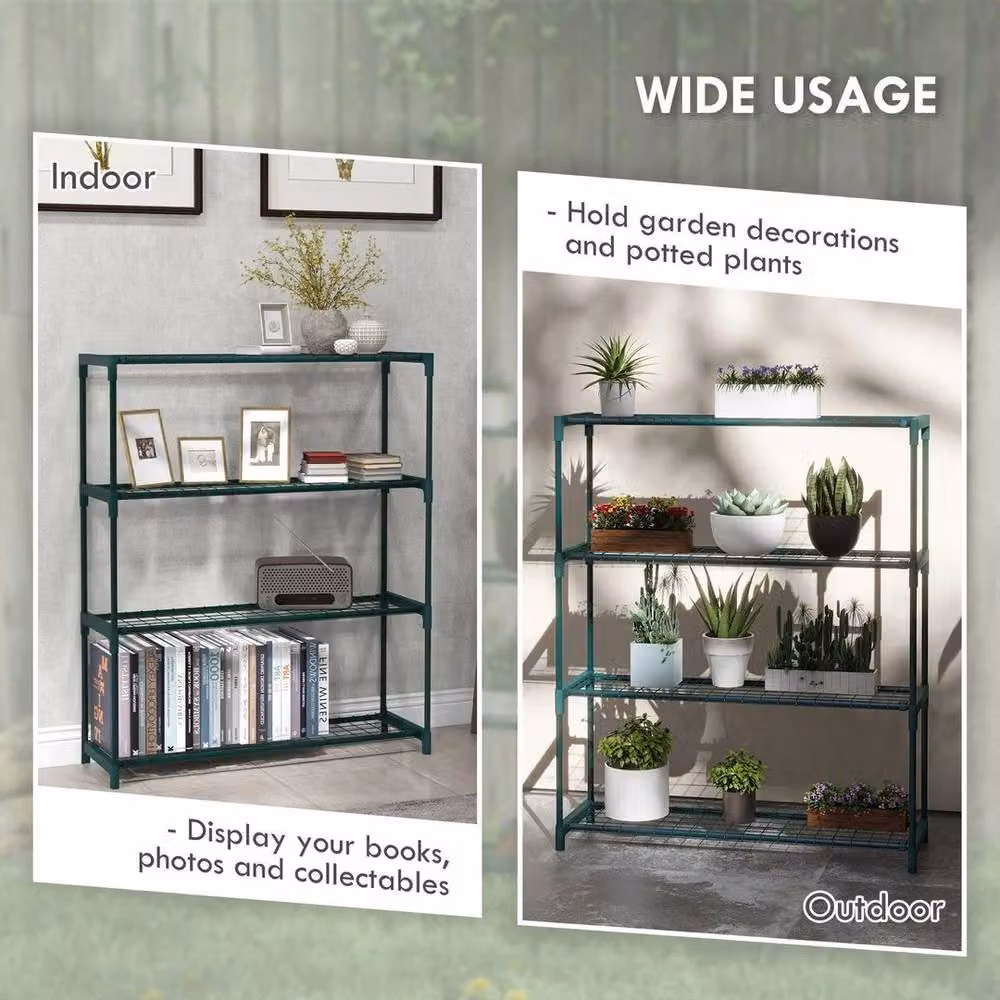 KORVIXA 4-Tier Metal Planter Holder Display Rack in Green, H 107 x W 89 x D 22 cm – 4