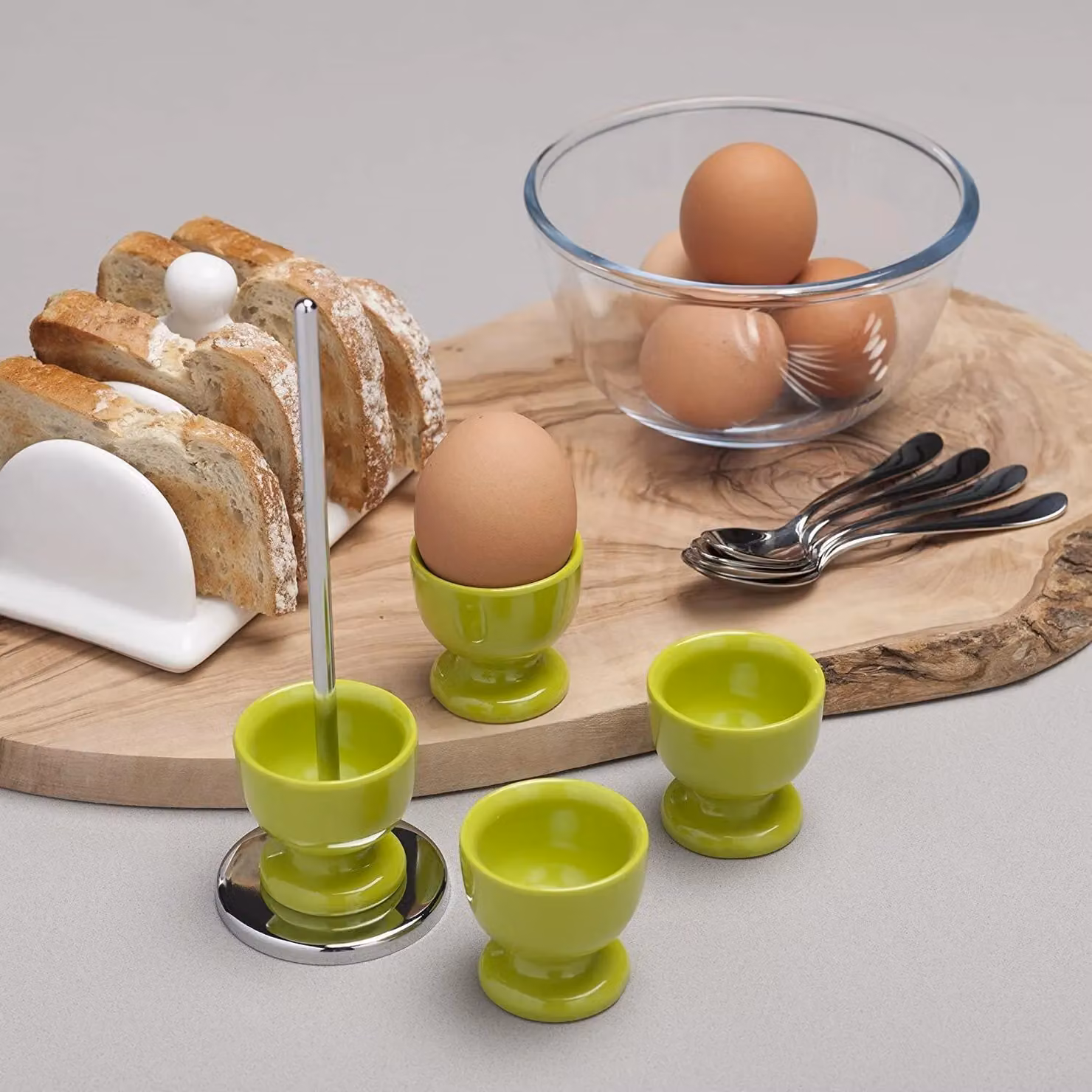 Zeal Stack and Store Egg Cup Set of 4 with Chrome Stand in Green Melamine – 2