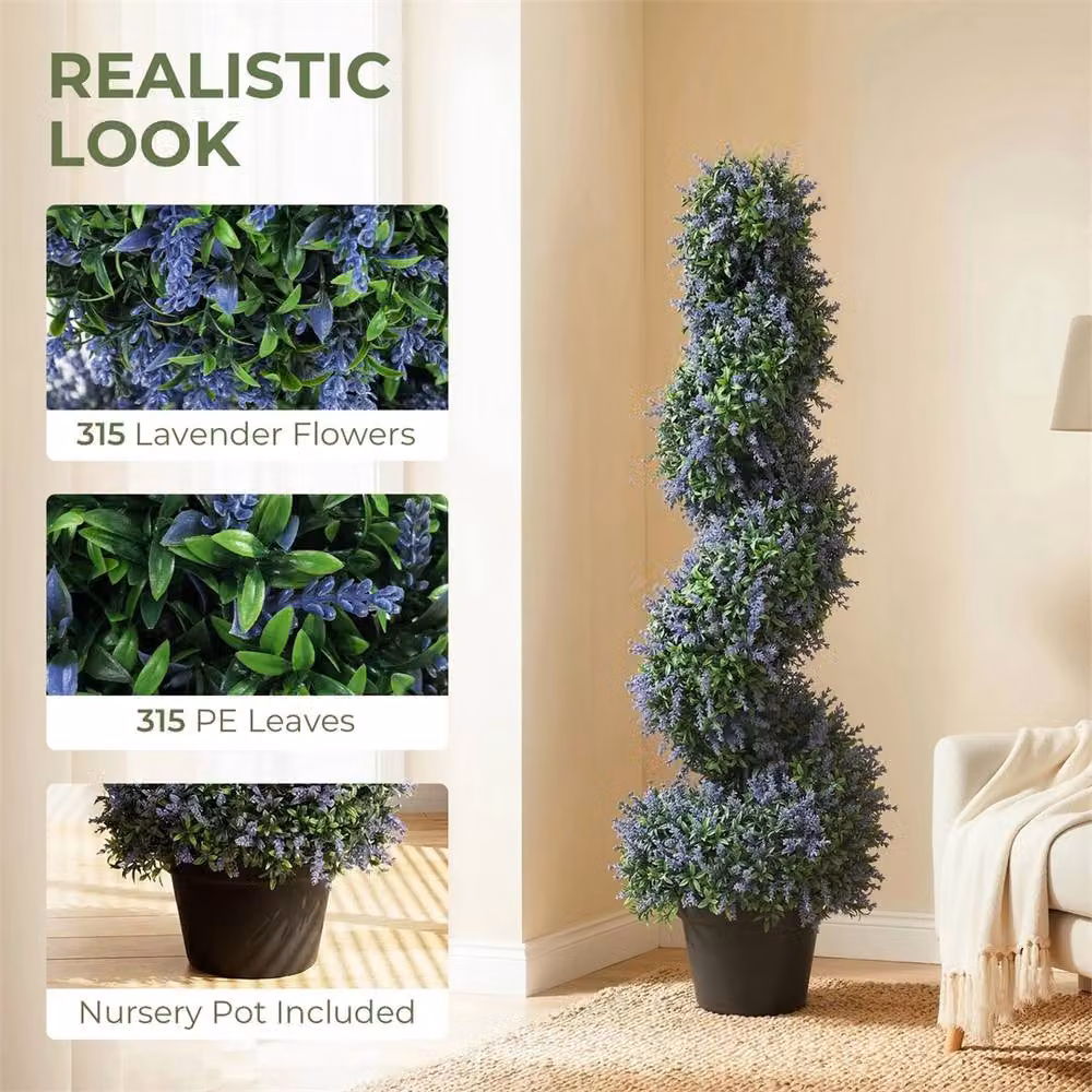 Havendro Set of 2 Purple Artificial Lavender Topiary Trees, Height: 90 cm – 3