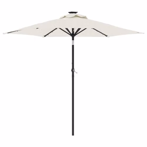 vidaXL Garden Parasol with LEDs, Steel Pole and Polyester Canopy, White, W/D/H: 225 x 225 x 212 cm