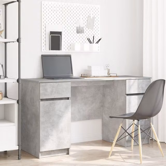Berkfield Modern Writing Desk in Grey Concrete Finish, W/D/H: 140 x 49 x 76 cm – 1