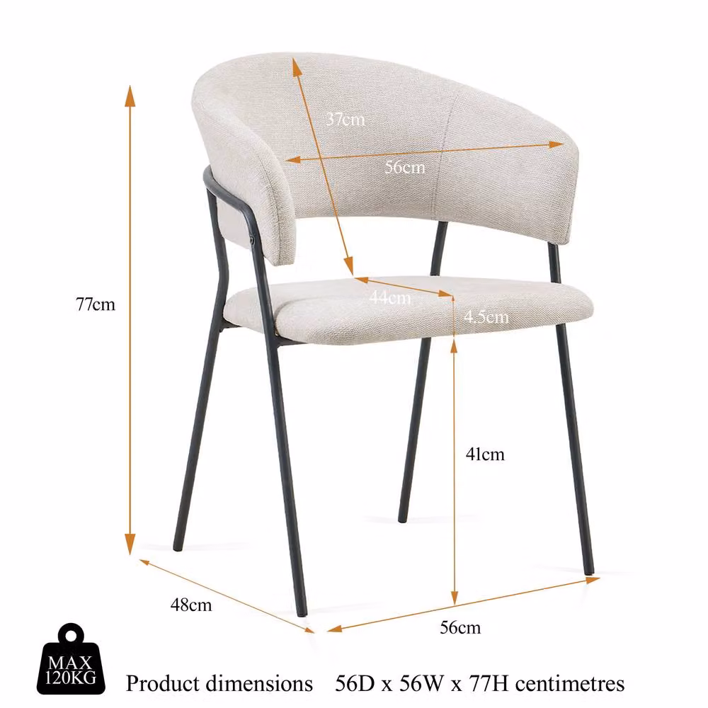 SONARA Set of 2 Modern Curved Dining Chairs with Metal Frame in Beige – 2