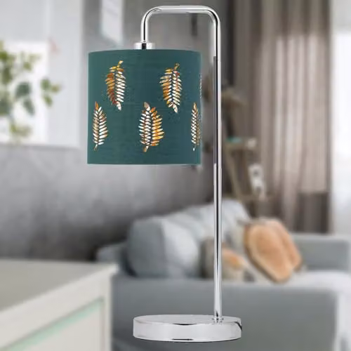 First Choice Lighting Set of 2 Arched Table Lamps with Green Fern Cut Out Shades in Silver and Chrome – 5