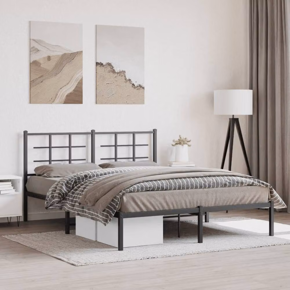 Berkfield Home Metal Bed Frame with Headboard, Black, W/D/H: 160 x 200 x 90 cm – 2