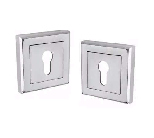 Golden Grace 52mm Square Rose Key Hole Escutcheon in Polished Chrome and Silver Zinc