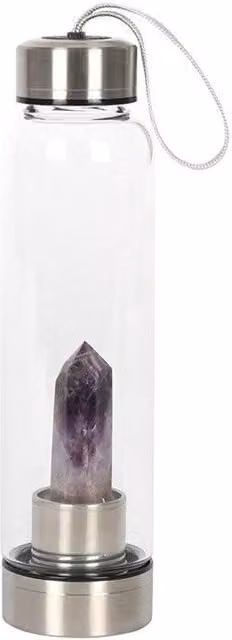 KDMD Amethyst Calming Glass Water Bottle, Purple, 532 ml