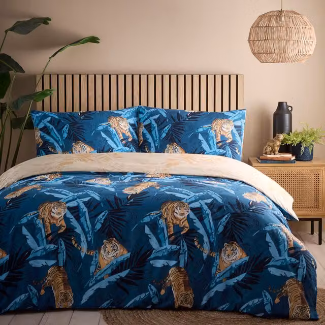 Charlotte Thomas Tiger Duvet Cover and Pillowcase Set, Blue, W: 140 cm, L: 200 cm