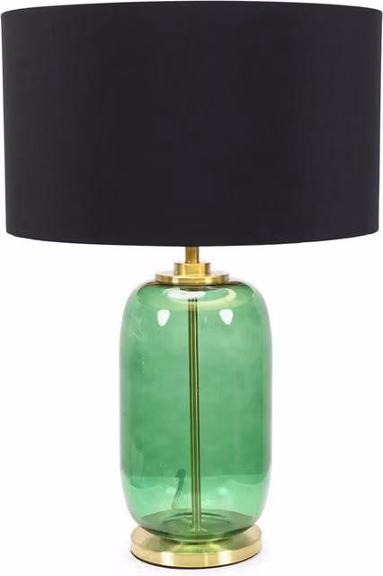 Leigh Black Table Lamp with Forest Green Glass and Metallic Gold Shade