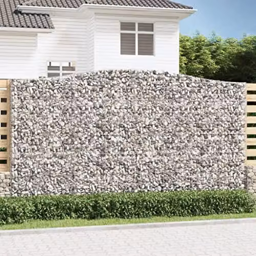 vidaXL Arched Gabion Baskets, 2 Pieces, Silver Galvanised Steel, W: 400 cm, D: 50 cm, H: 220/240 cm – 2